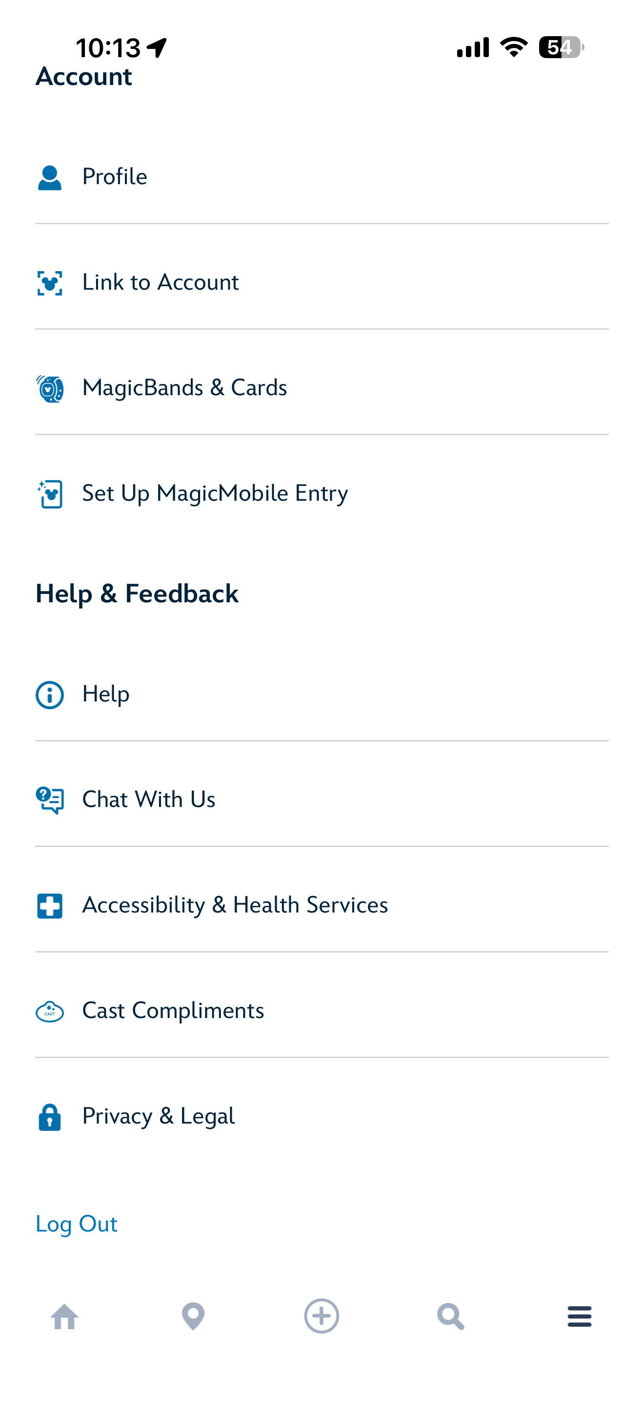 Account menu with Accessibility buried under Help and Feedback
