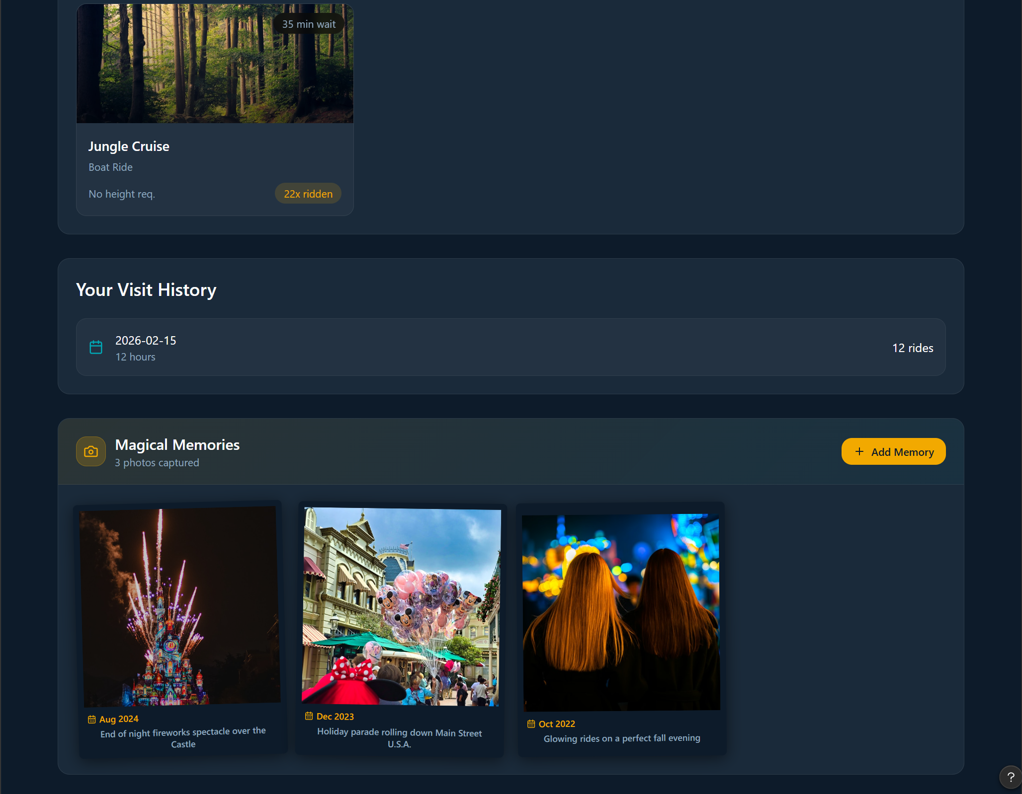 Magical Memories screen